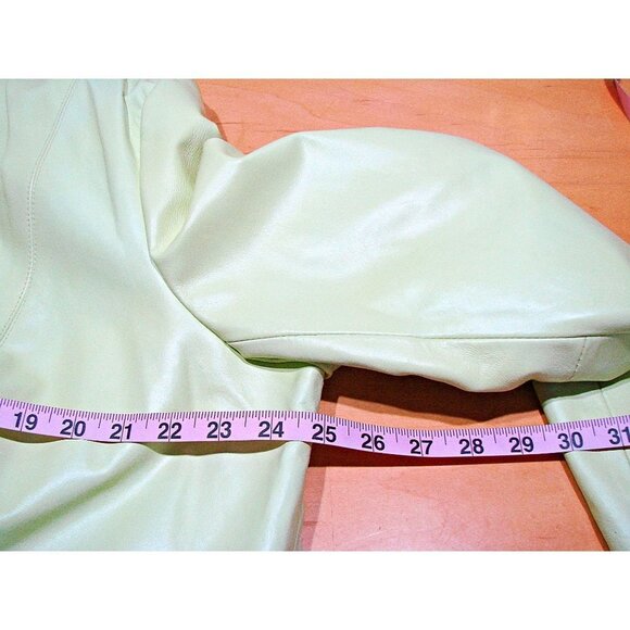 i.e. Woman Soft Leather Zip Vintage Geo Jacket Boho Light Lime Green Sz 2X NWT - Picture 10 of 12